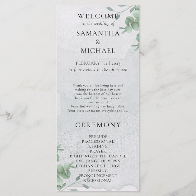 Eucalyptus minimal modern program wedding