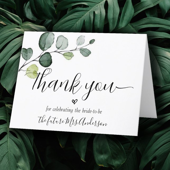 Eucalyptus Minimal Script Bridal Shower Letterpress Thank You Card (Creator Uploaded)