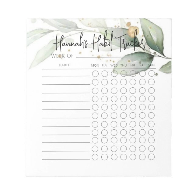 Eucalyptus Minimal Script Habit Tracker Notepad (Front)