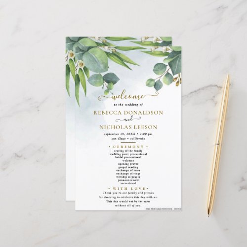 Eucalyptus Minimal Wedding Program