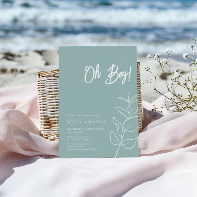 EUCALYPTUS Minimalist Blue Pastel Baby Shower Invitation (Creator Uploaded)