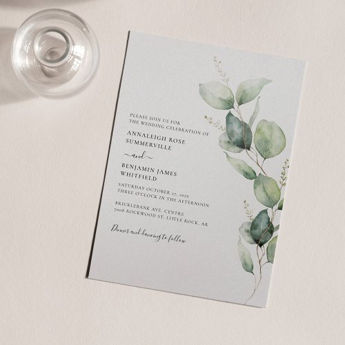 Eucalyptus Minimalist Botanical Watercolor Wedding Invitation
