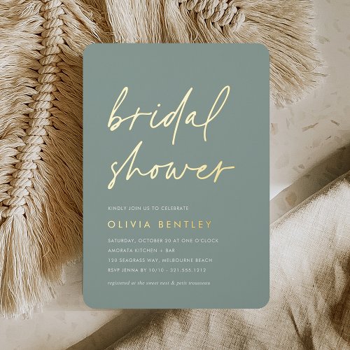 Eucalyptus  Minimalist Script Bridal Shower Foil Invitation