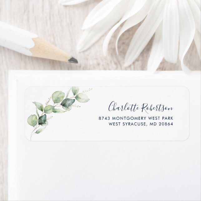 Eucalyptus Minimalist Script Return Address Label (Insitu)
