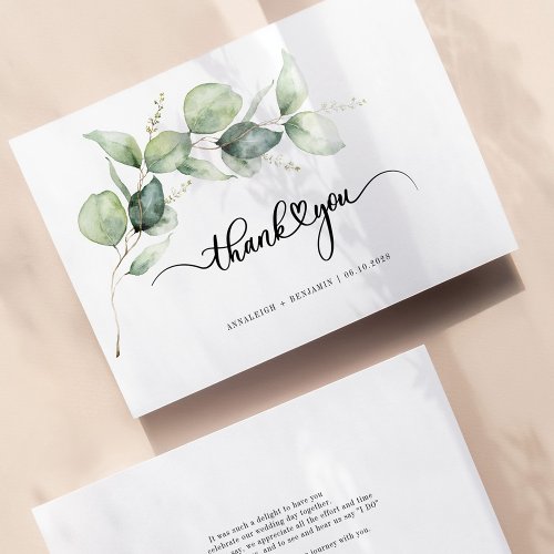 Eucalyptus Minimalist Script Wedding Thank You Note Card