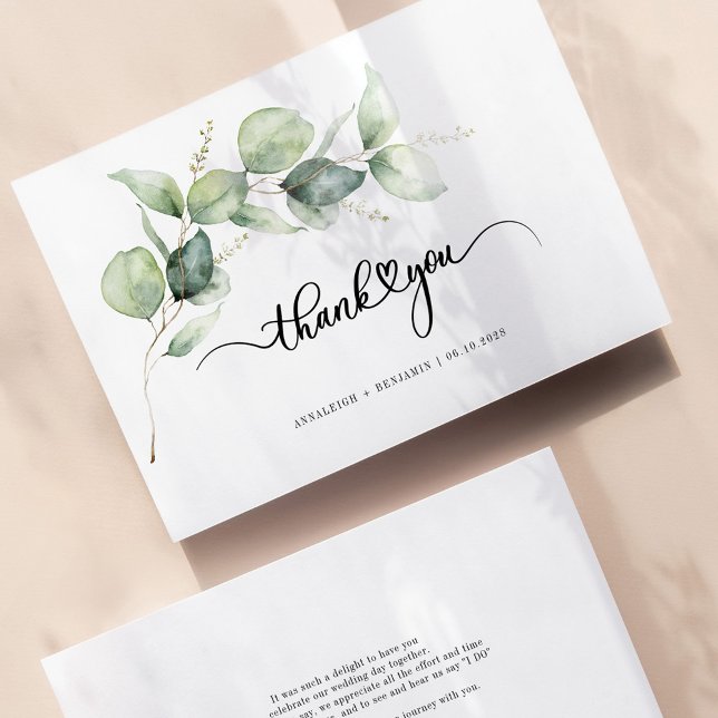 Eucalyptus Minimalist Script Wedding Thank You Note Card (Creator Uploaded)