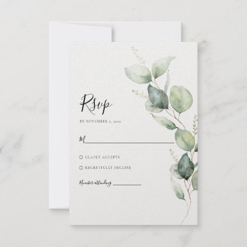 Eucalyptus Minimalist Watercolor Wedding RSVP Card