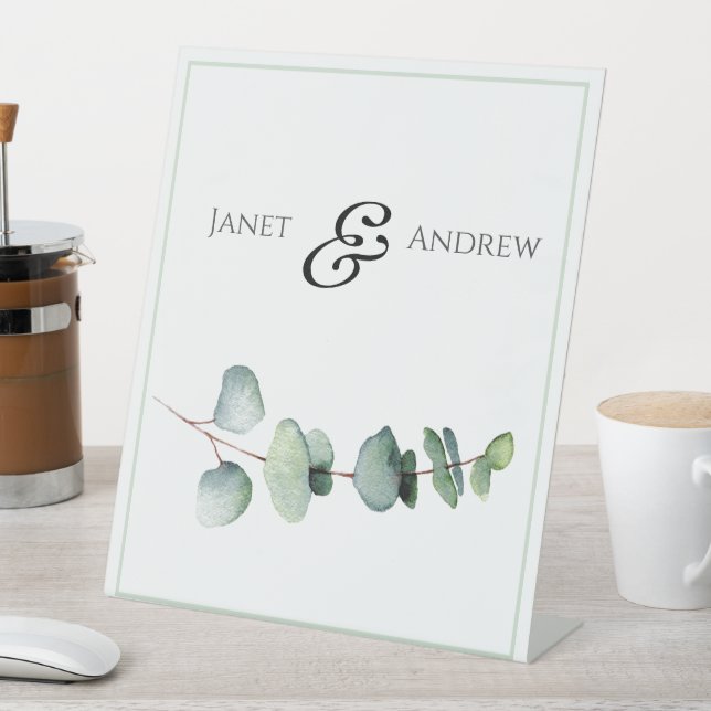 Eucalyptus Minimalist Wedding Stand-Up Sign (In SItu)