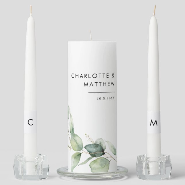Eucalyptus Minimalist Wedding Unity Candle Set (Front)