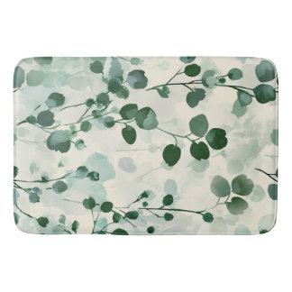 Eucalyptus Mint Watercolor Floral Bath Mat
