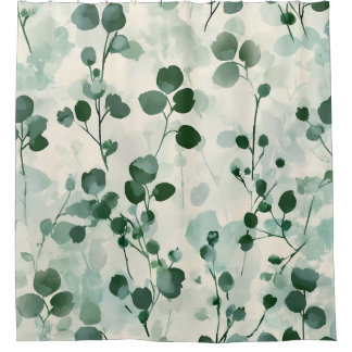 Eucalyptus Mint Watercolor Floral Shower Curtain