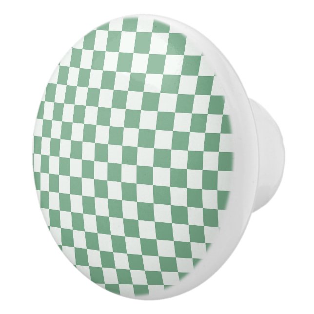 Eucalyptus mist checkerboard pattern ceramic knob (Right)