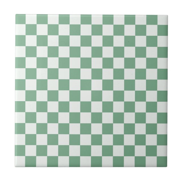 Eucalyptus mist checkerboard pattern ceramic tile (Front)