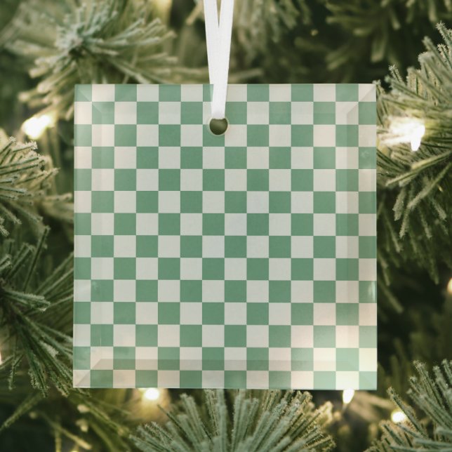 Eucalyptus mist checkerboard pattern glass ornament (Insitu)