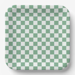 Eucalyptus mist checkerboard pattern paper plates