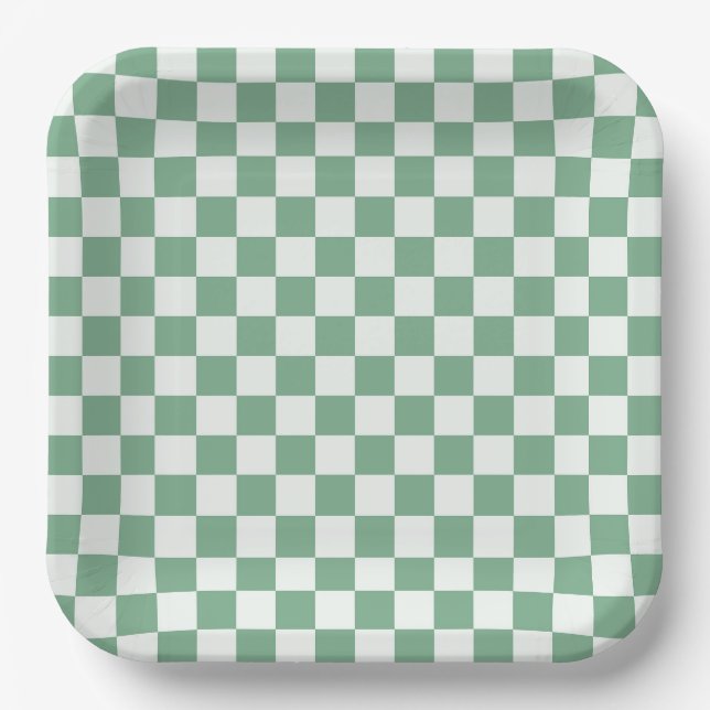 Eucalyptus mist checkerboard pattern paper plates (Front)
