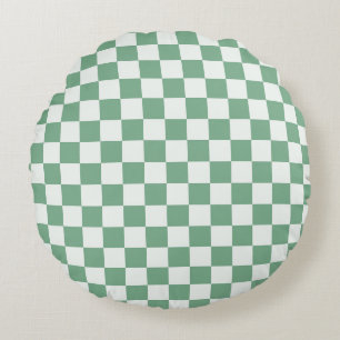 Eucalyptus mist checkerboard pattern round pillow