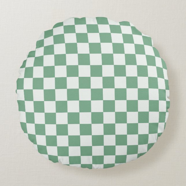 Eucalyptus mist checkerboard pattern round pillow (Front)