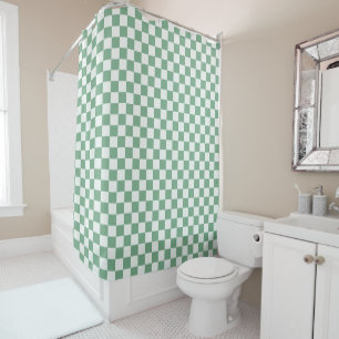 Eucalyptus mist checkerboard pattern shower curtain