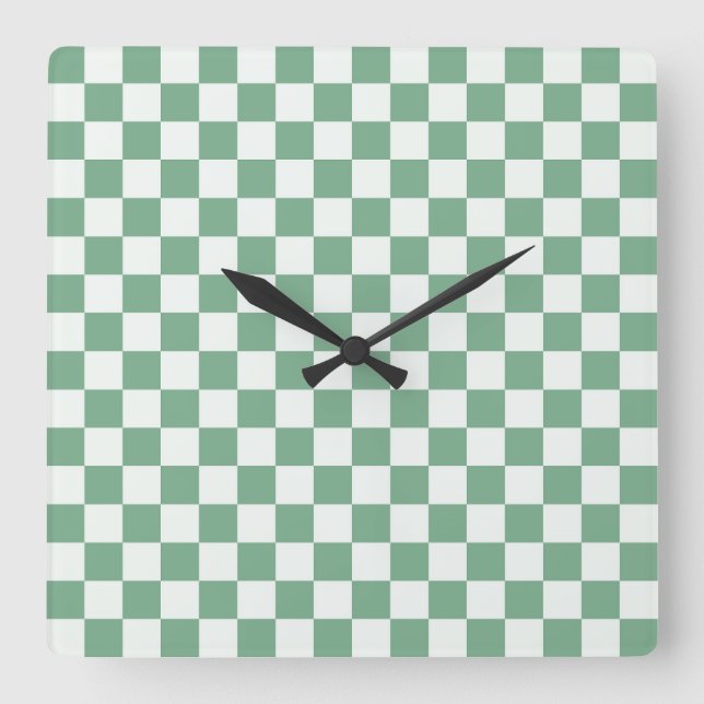 Eucalyptus mist checkerboard pattern square wall clock (Front)