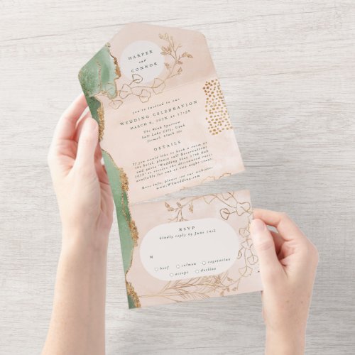 Eucalyptus  Modern Abstract FUnKy Wreath Wedding All In One Invitation