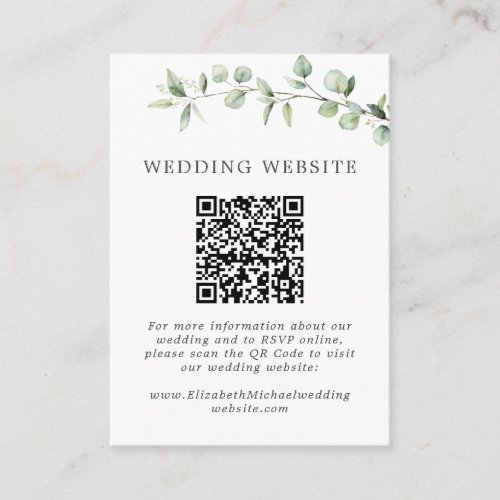 Eucalyptus Modern Ampersand Wedding Website QR  Enclosure Card