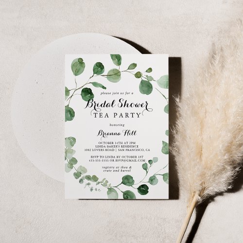 Eucalyptus Modern Bridal Shower Tea Party  Invitation