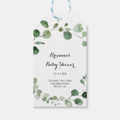 Eucalyptus Modern Calligraphy Baby Shower Gift Tags