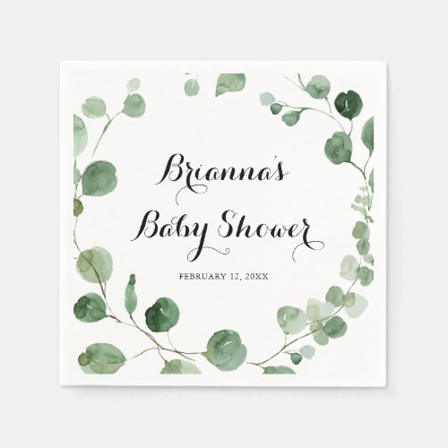 Eucalyptus Modern Calligraphy Baby Shower Napkins