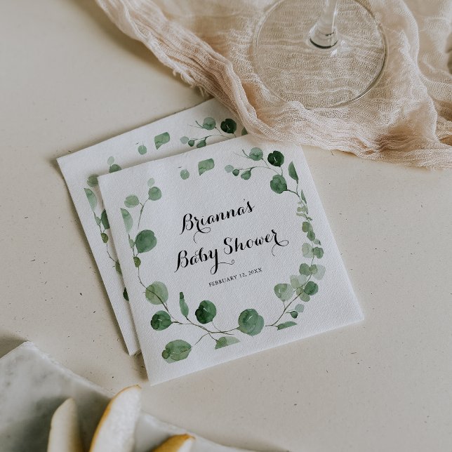 Eucalyptus Modern Calligraphy Baby Shower Napkins (Creator Uploaded)