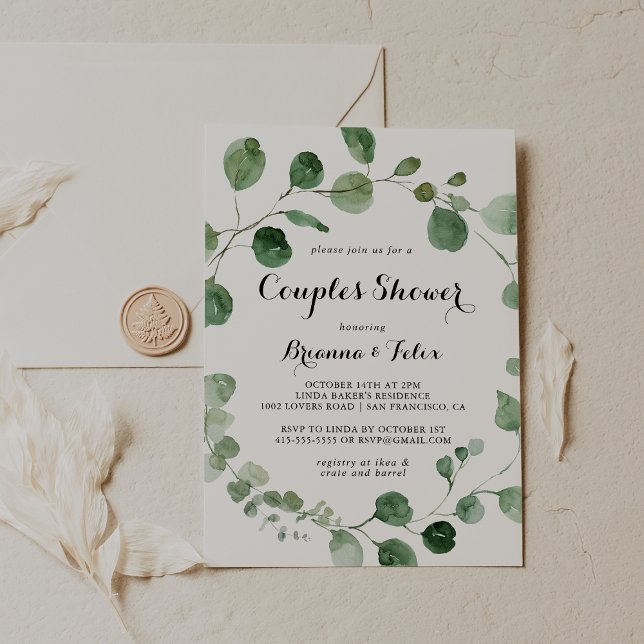 Eucalyptus Modern Calligraphy Couples Shower  Invitation (Creator Uploaded)