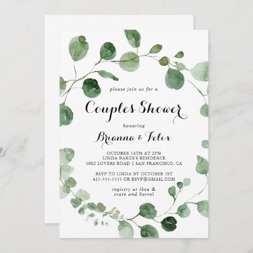 Eucalyptus Modern Calligraphy Couples Shower  Invitation
