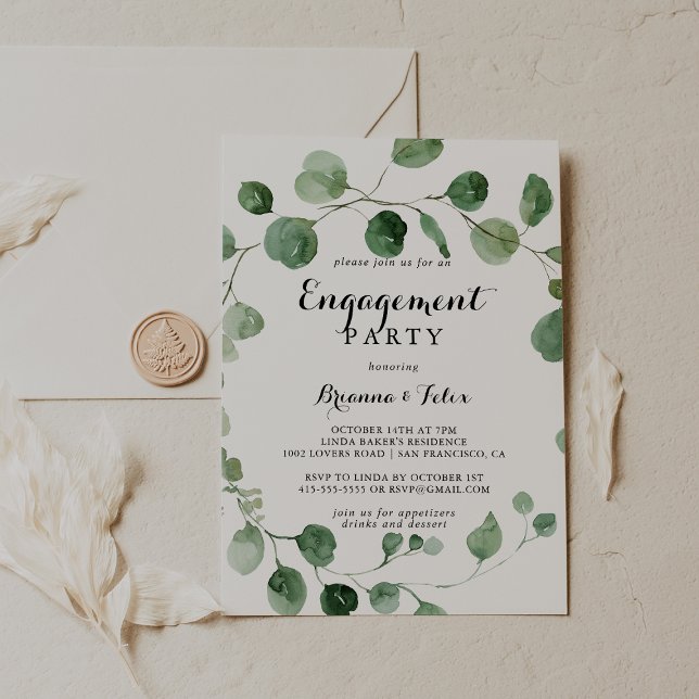Eucalyptus Modern Calligraphy Engagement Party  Invitation (Creator Uploaded)