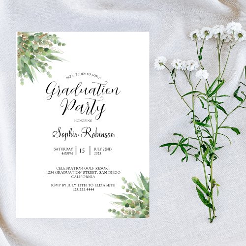 Eucalyptus Modern Calligraphy Graduation Party Invitation