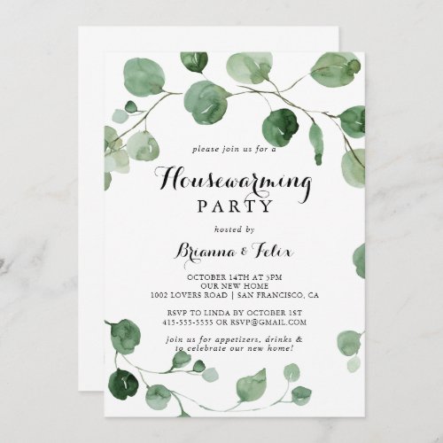 Eucalyptus Modern Calligraphy Housewarming Party  Invitation