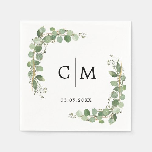 Eucalyptus Modern Calligraphy Monogram Wedding Napkins