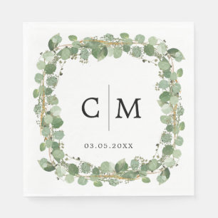 Eucalyptus Modern Calligraphy Monogram Wedding Napkins