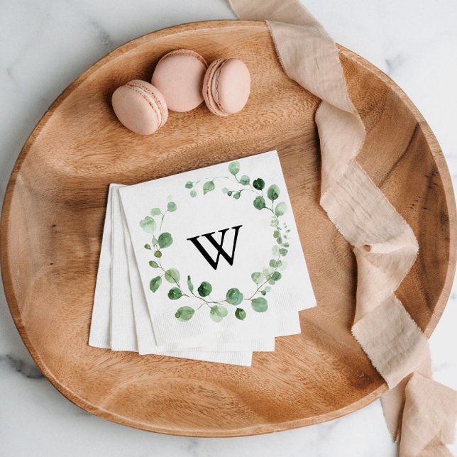 Eucalyptus Modern Calligraphy Monogram Wedding  Napkins (Creator Uploaded)