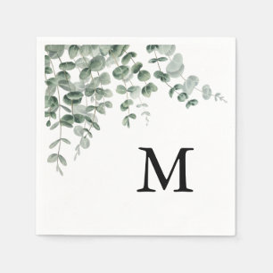 Eucalyptus Modern Calligraphy Monogram Wedding Napkins