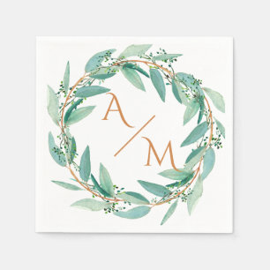 Eucalyptus Modern Calligraphy Monogram Wedding Napkins
