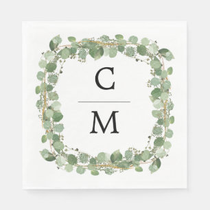 Eucalyptus Modern Calligraphy Monogram Wedding Napkins
