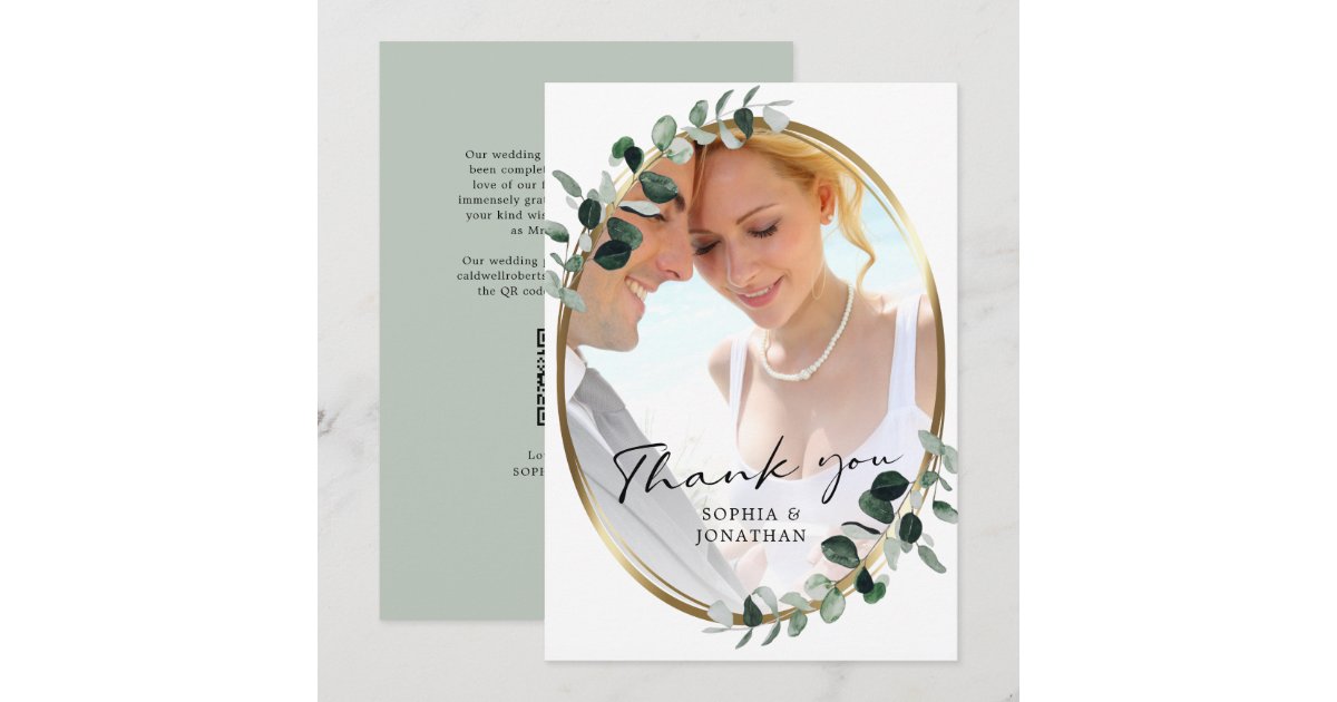 Eucalyptus Modern Calligraphy QR Code Wedding Than Thank You Card | Zazzle