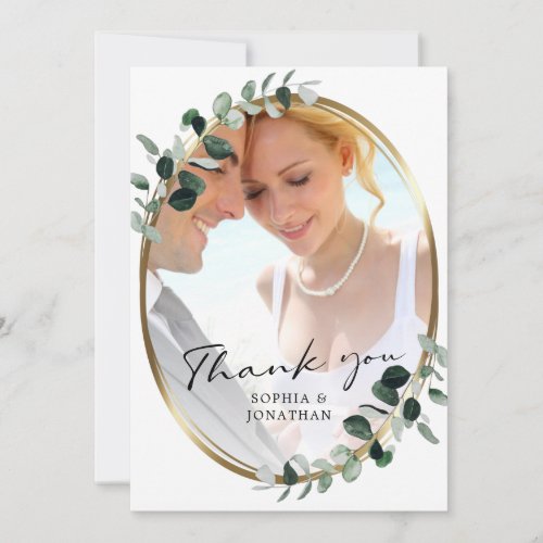 Eucalyptus Modern Calligraphy QR Code Wedding Thank You Card