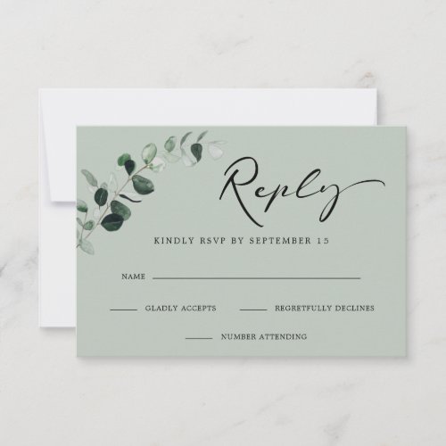 Eucalyptus Modern Calligraphy Sage Wedding RSVP Card