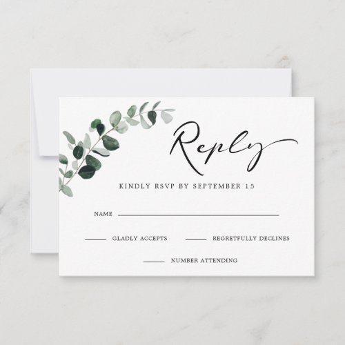 Eucalyptus Modern Calligraphy Simple Wedding RSVP Card
