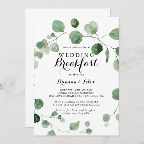 Eucalyptus Modern Calligraphy Wedding Breakfast  Invitation