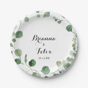 Eucalyptus Modern Calligraphy Wedding Cake  Paper Plates