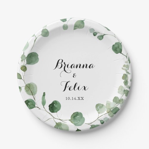 Eucalyptus Modern Calligraphy Wedding Cake  Paper Plates