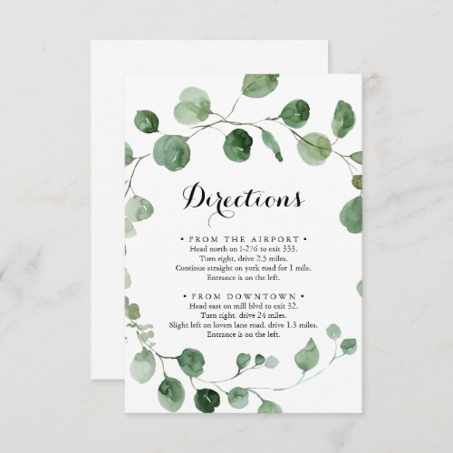 Eucalyptus Modern Calligraphy Wedding Directions  Enclosure Card