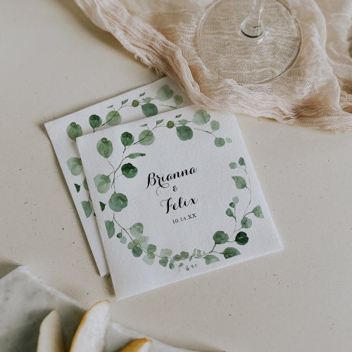 Eucalyptus Modern Calligraphy Wedding  Napkins